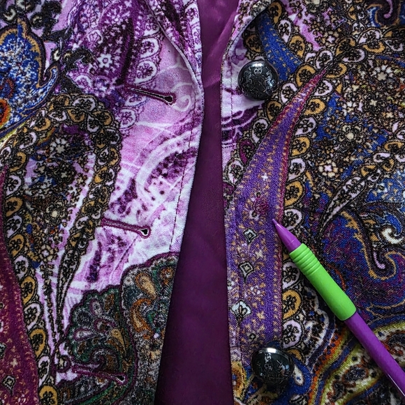 Basler Purple Multicolor Paisley Print Blazer Velvet Collar Jacket Medium - Picture 13 of 16